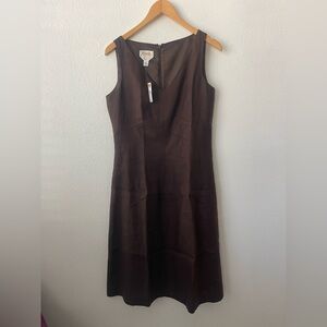 Talbots Dark Brown Midi Dress Linen Career Work Sleeveless